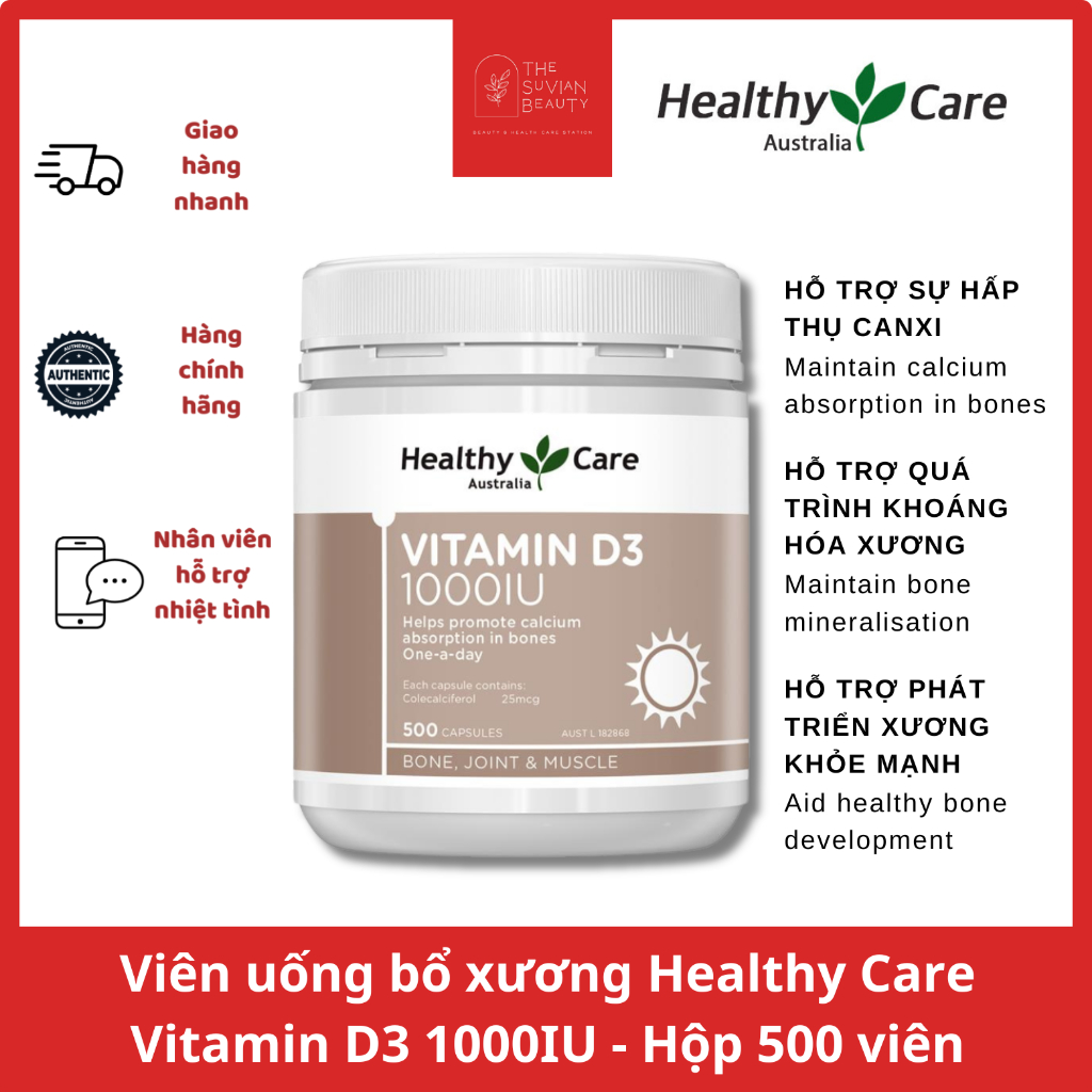 Healthy Care Vitamin D3 1000IU bone tonic tablets Box of 500 tablets