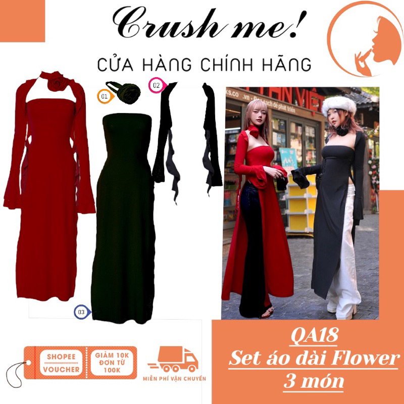 Crush Me QA18 modern ao dai set y2k flower 3 FloralPiece with tassel ...