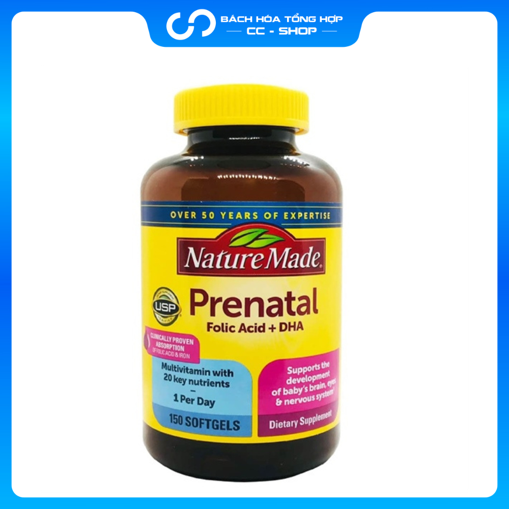 Nature Made Prenatal Folic Acid + DHA 150 Multivitamin, Mineral ...