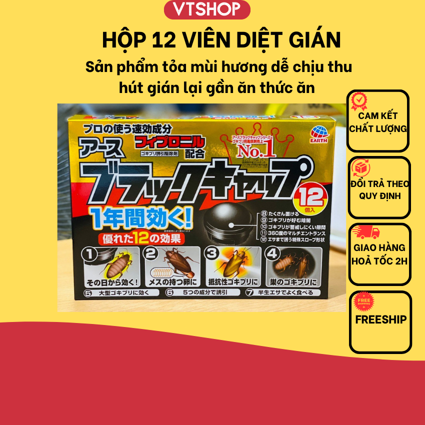 Black cap Cockroach Killer Box Of 12 Japanese Domestic Tablets Attracts