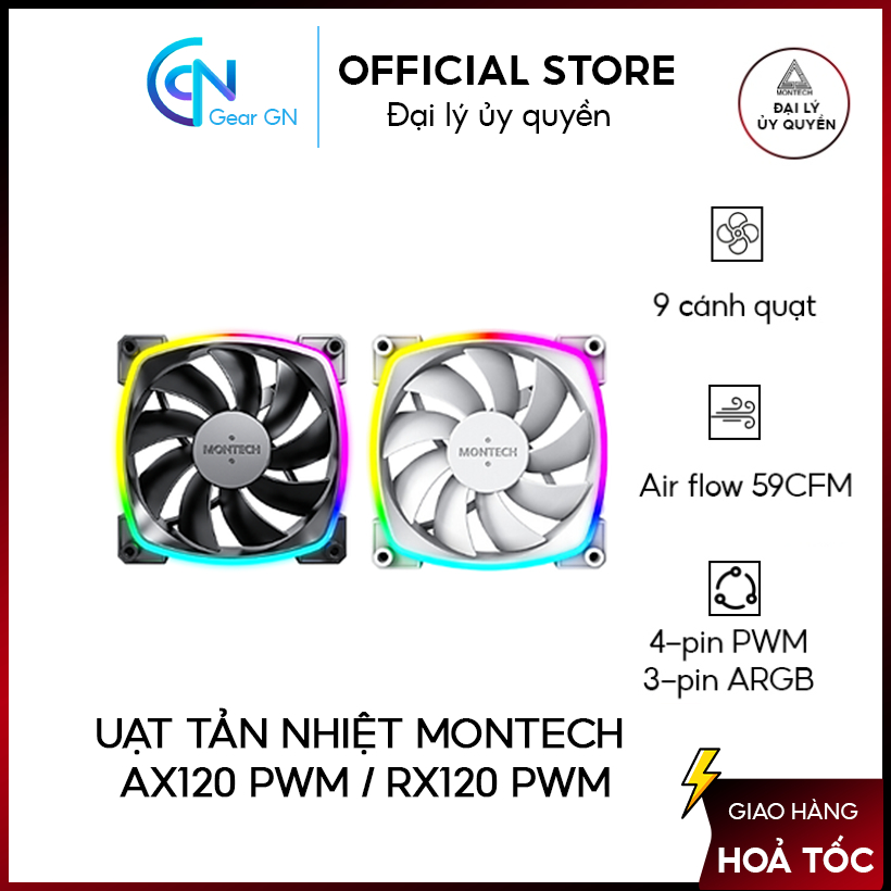 Montech AX120 PWM / RX120 PWM radiator fan, 9 blades, ARGB - Genuine ...