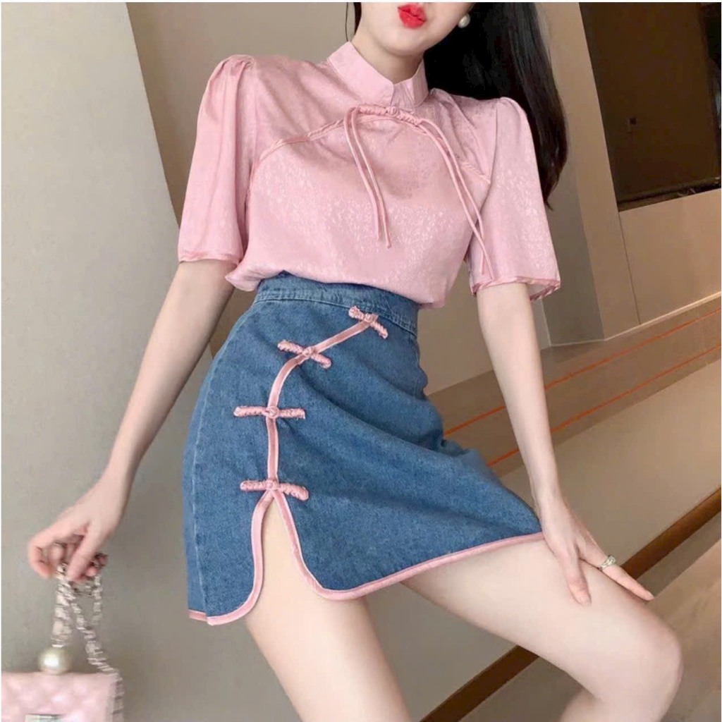 Lightning Women'S Clothing Shirt Underneath Jeans Skirt With Cloud