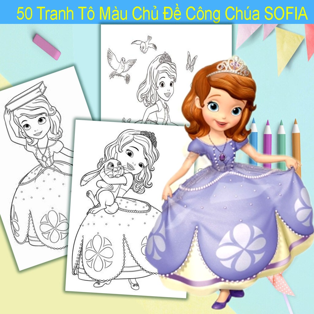 Cute Princess Sofia Theme Coloring Pages Set of 50 A4, A5 Pictures for ...