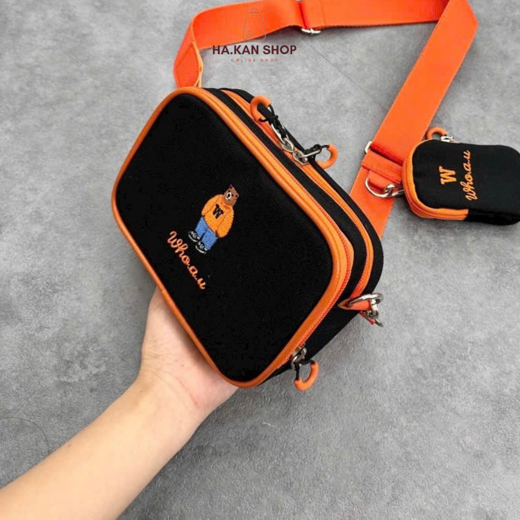Who.a.u Steve Bear Mini Crossbody Bag for Men and Women Made