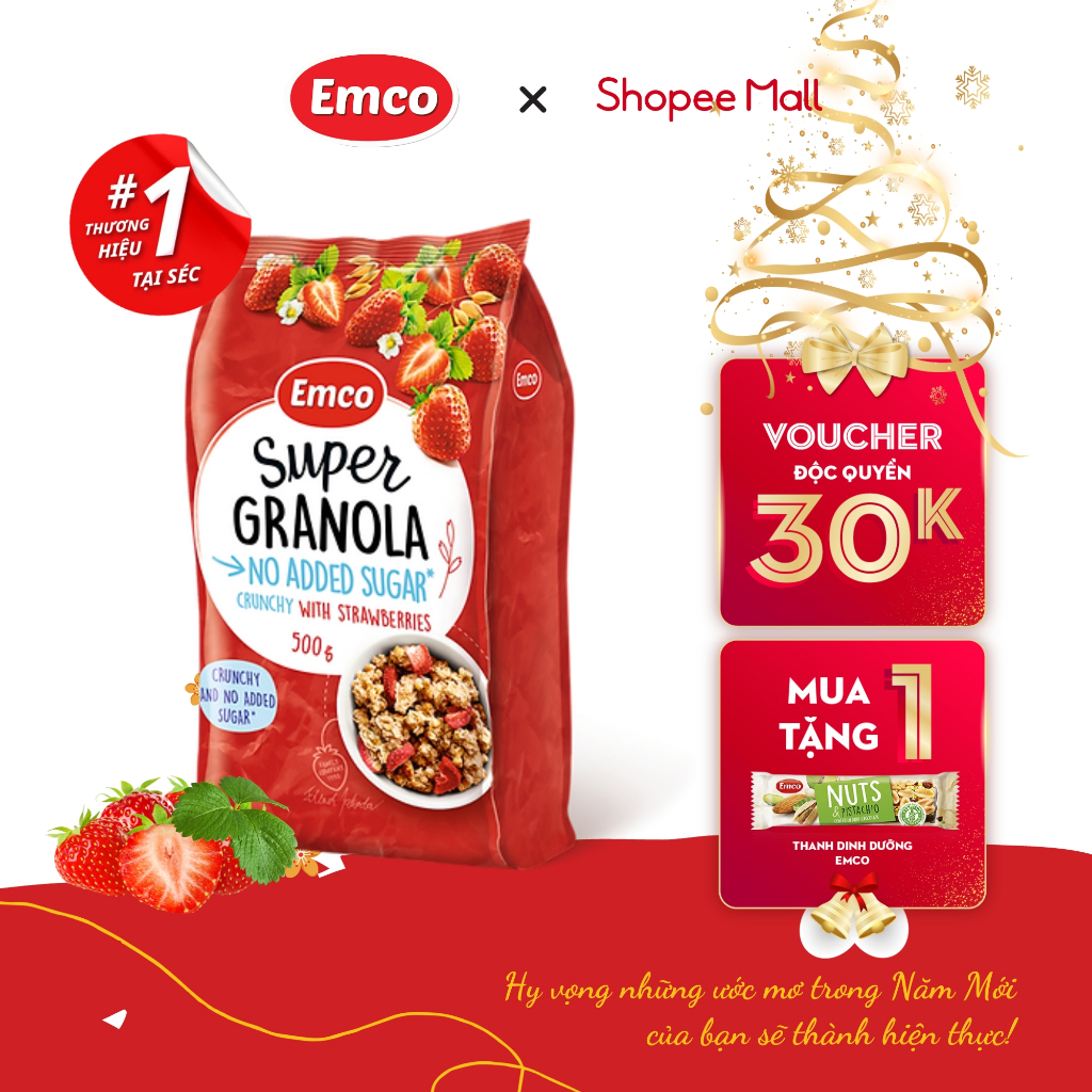 Emco Granola Strawberry Crispy Cereal 500g (Crunchy Strawberries