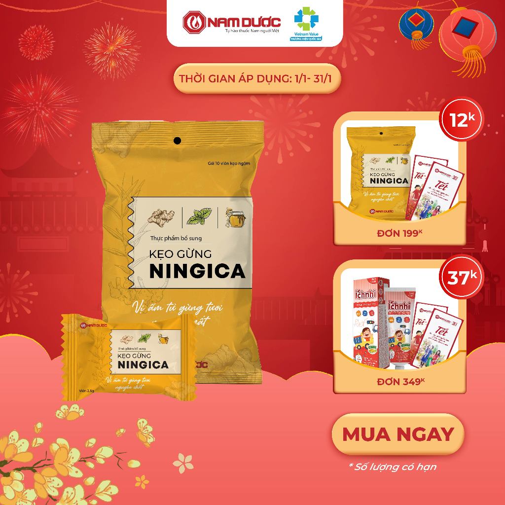 Ningica Ginger Candy, Cough Lozenge, Sore Throat, Reduce Bloating, Cold Prevention, Motion
