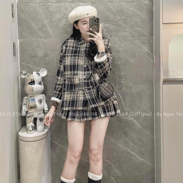 Padded Cotton Jacket Short Skirt Bow Tied Two Piece Set