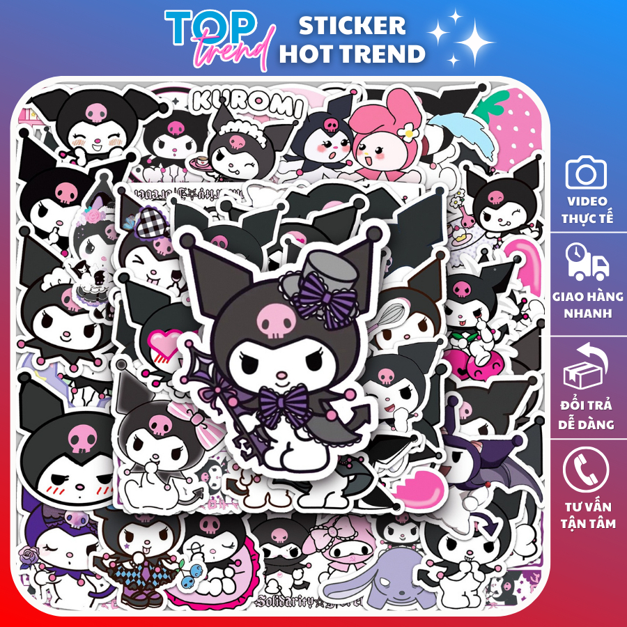 Cute Sticker SET of 50 KUROMI SHEETS, helmet stickers, book decorations ...