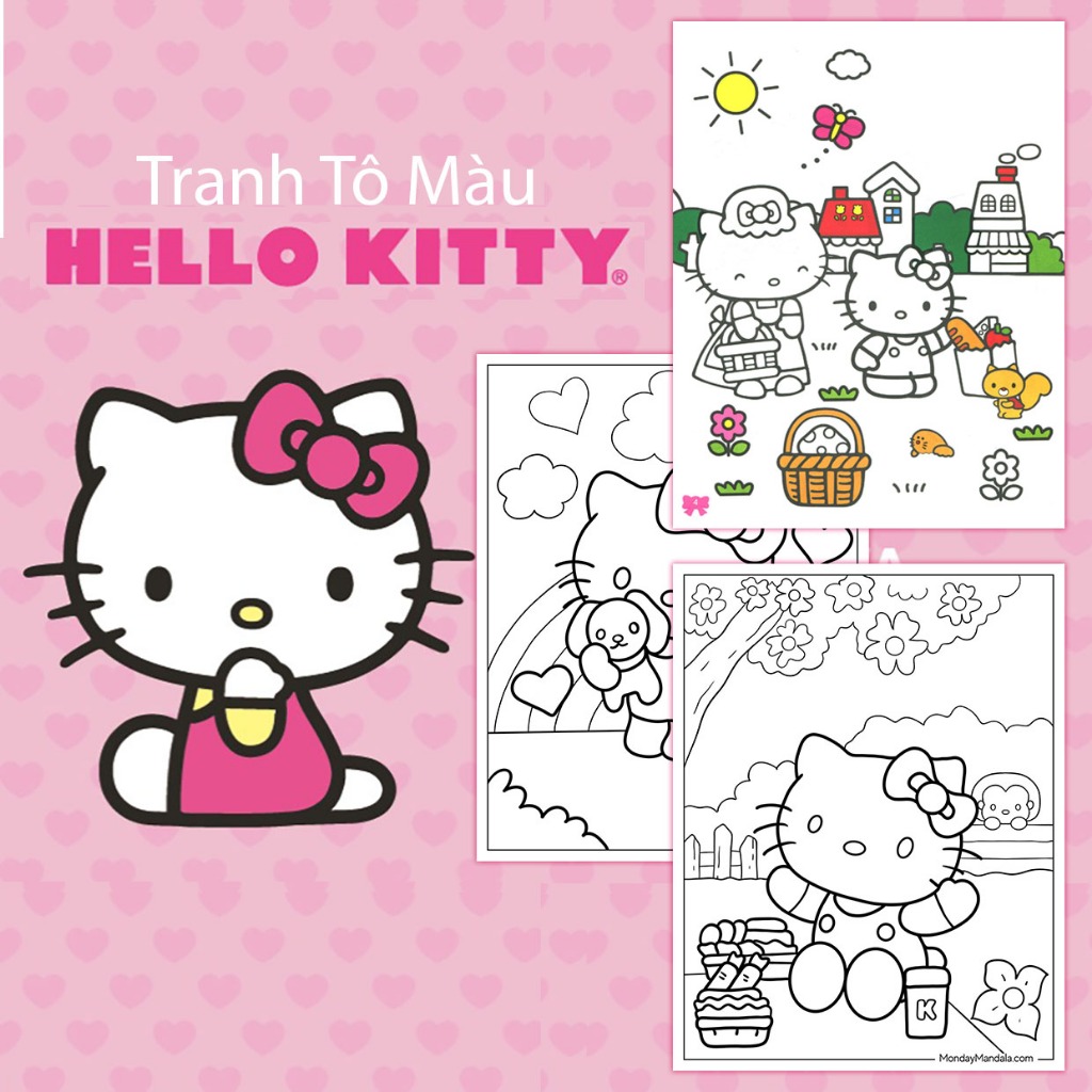 Coloring Pictures For Kids Set Of 50 Hello Kitty Theme Pictures Size A4 ...