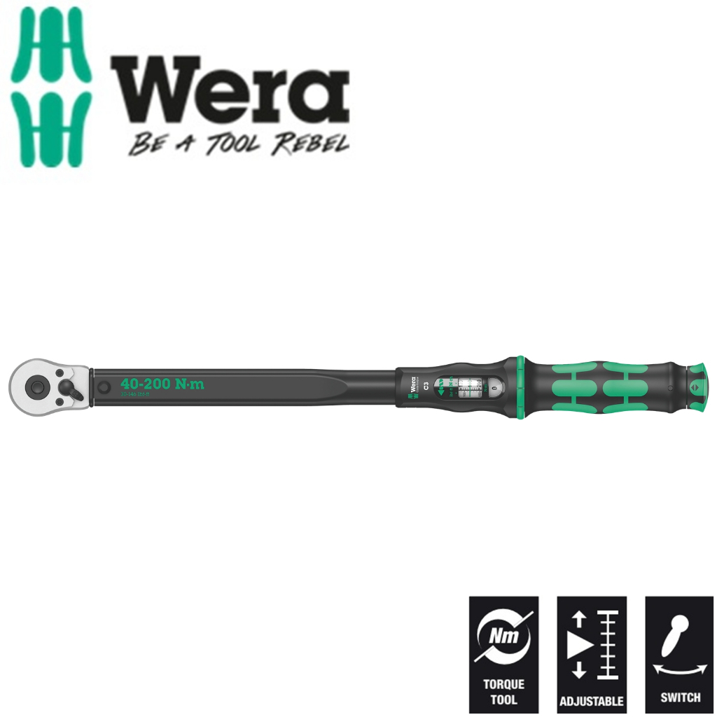 Clé Dynamométrique Wera Click-Torque 1/2 - 40-200 Nm - Précision Industrielle - Vert