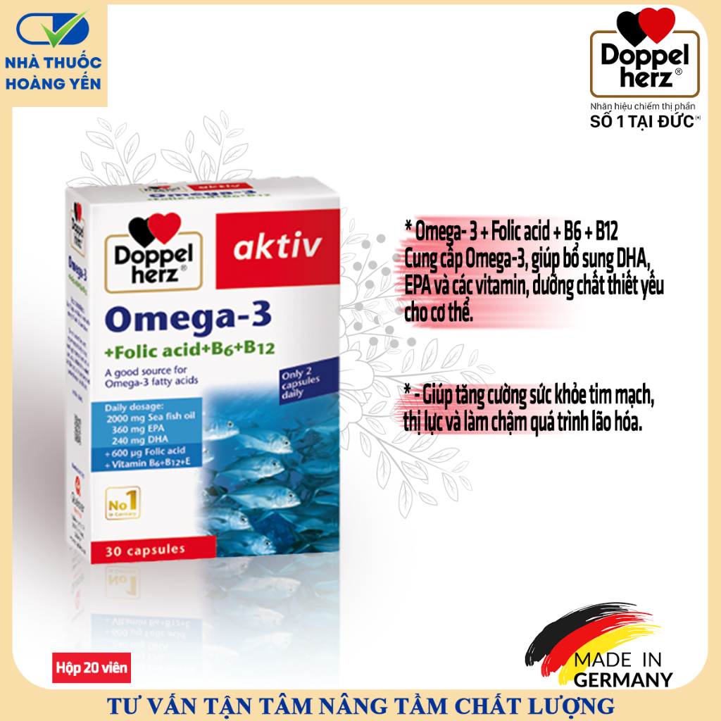 Doppelherz Omega 3 + Folic acid + B6 + B12 (Box Of 30 Tablets