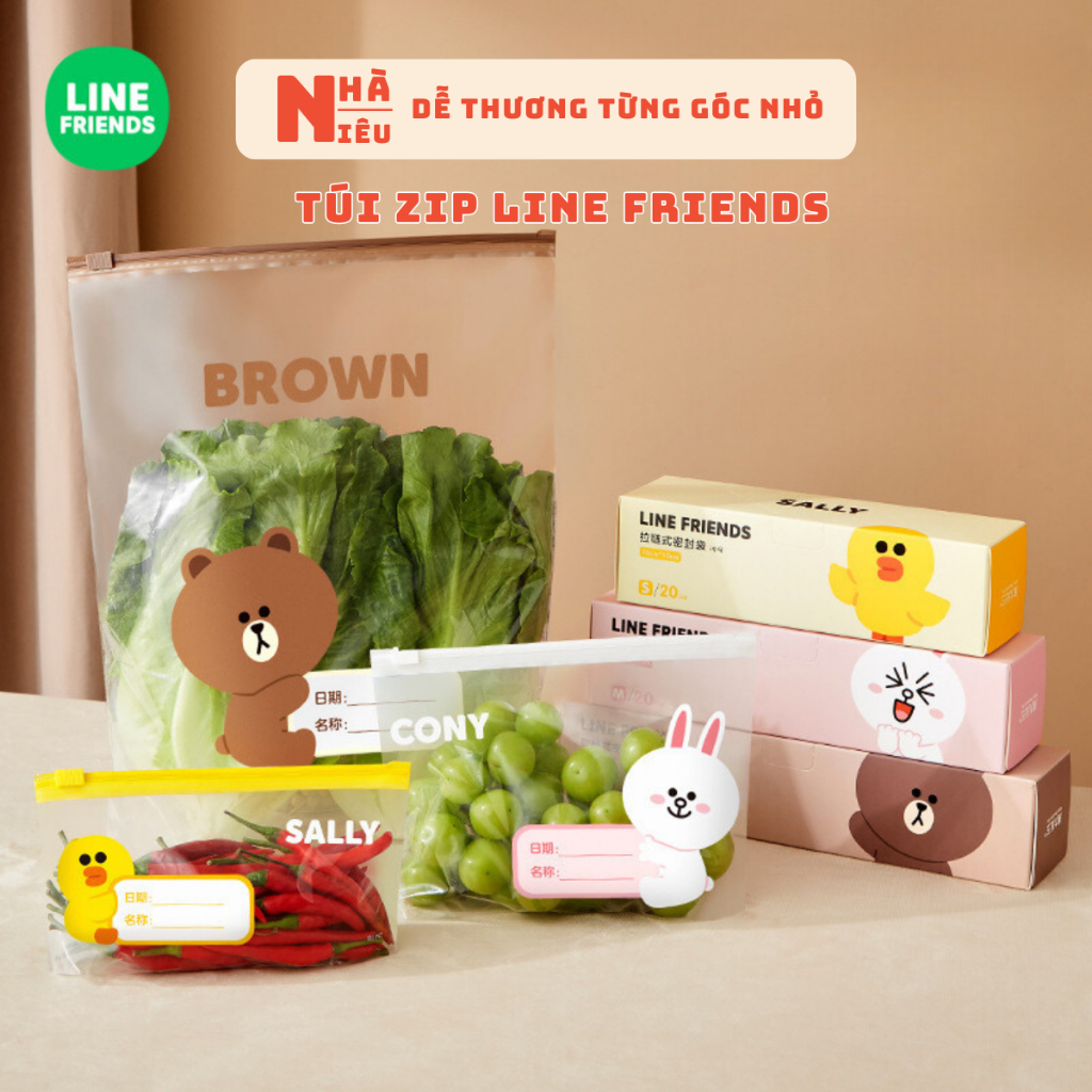 Line Friends zip bag for storing food, reusable zip with 2 zippers ...