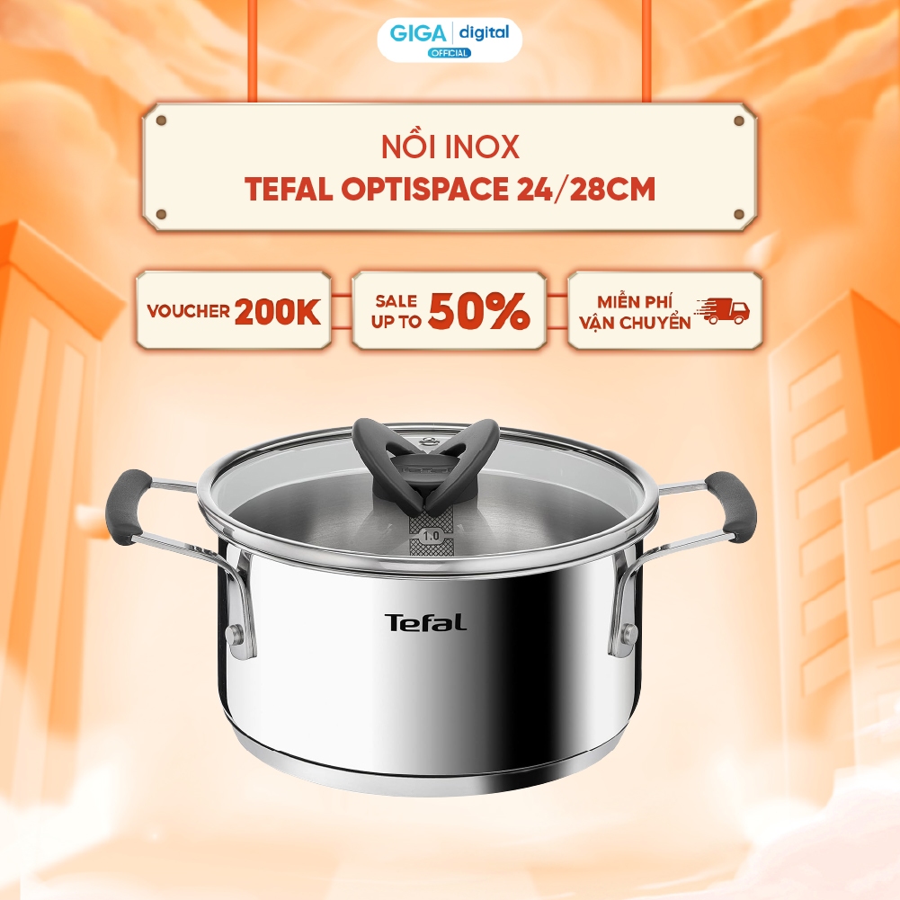 Tefal Optispace 2 Stainless Steel Pot size 24 / 28cm - With A Glass Lid ...