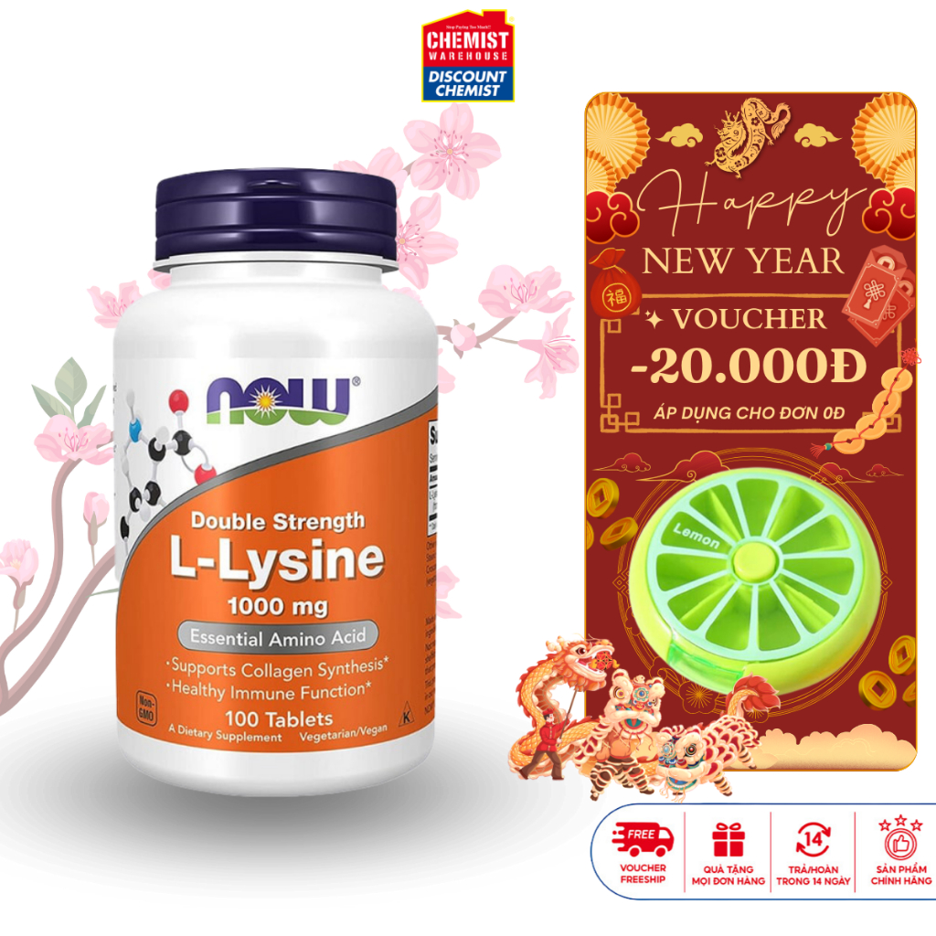 Now L- Lysine 1000mg 100Mg 100 Tablets To Help Reduce Acne, Nutritional ...