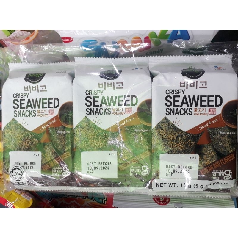 BIBIGO Bbq Korea Crispy Seaweed Snack 3 Packs / Pack 15g | Shopee Malaysia