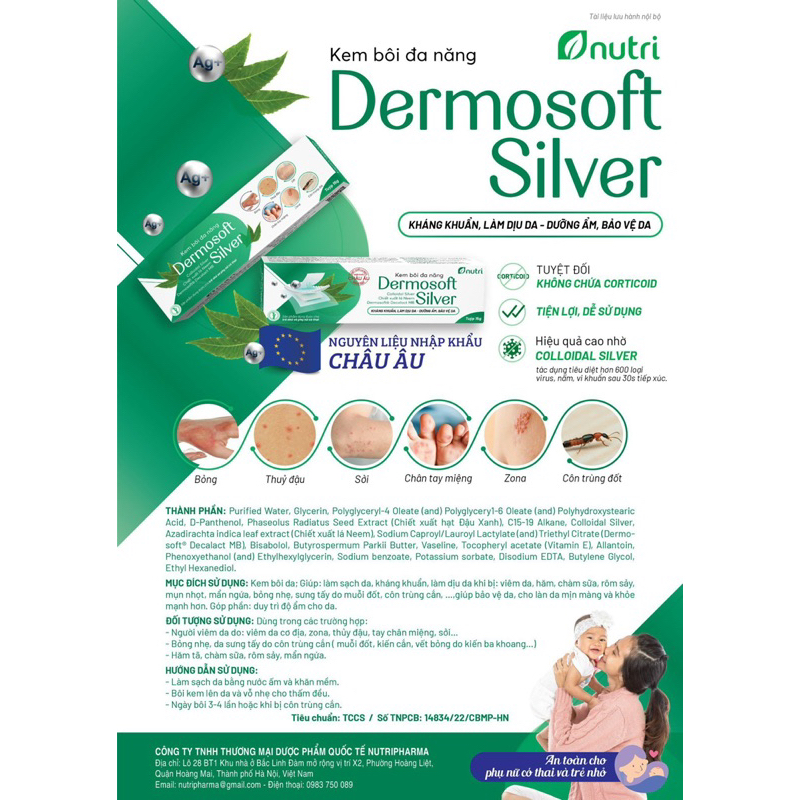 Dermosoft Silver Nutri MultiPurpose Topical Cream 15g Tube. Reduce