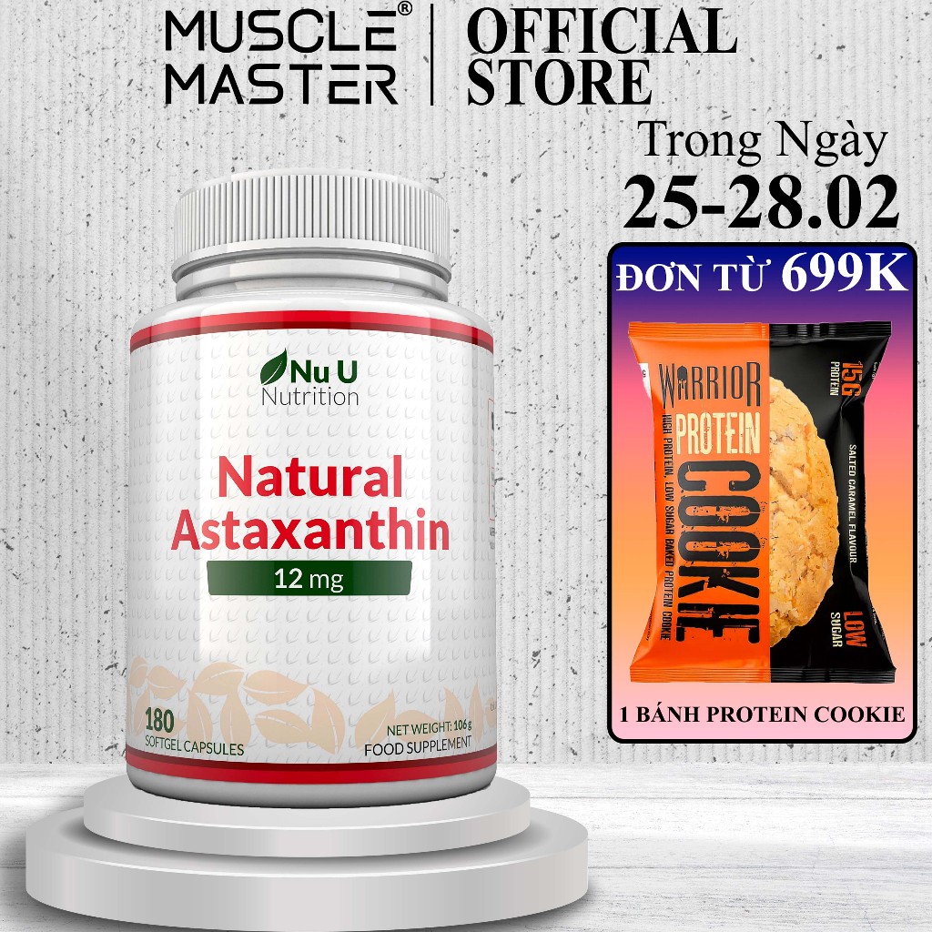 Astaxanthin Nu U Supplement 12Mg 180 Tablets Strengthens the immune System, Resistance
