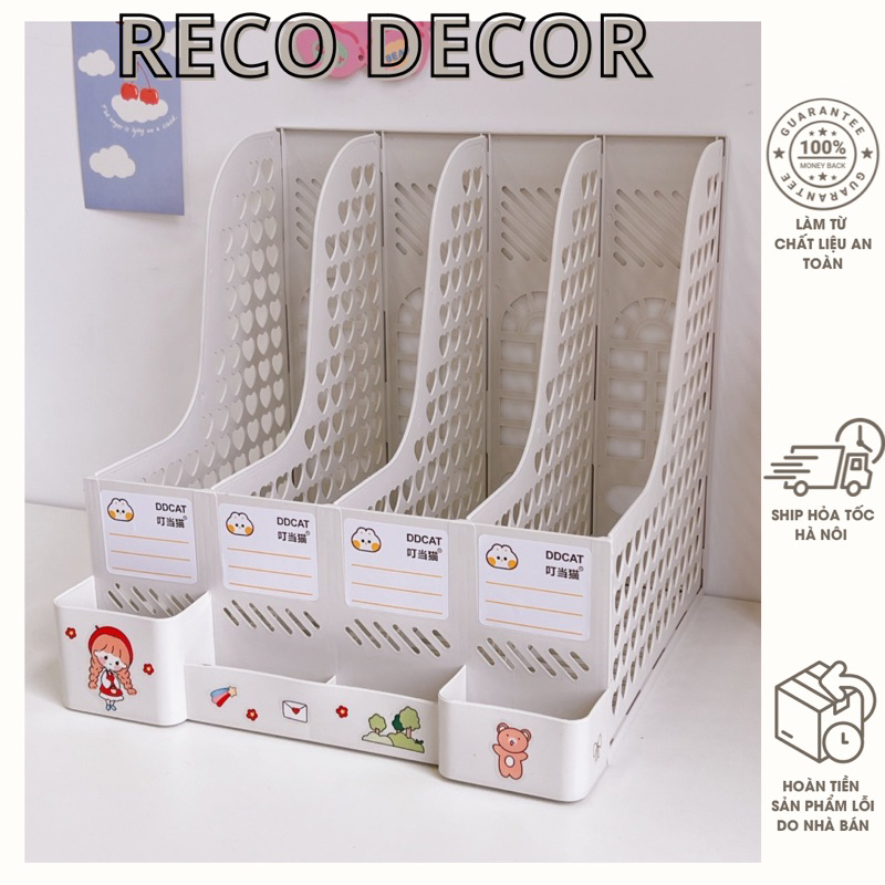 [Free Sticker] Document Rack with 4 Compartments Plastic Shelf for ...