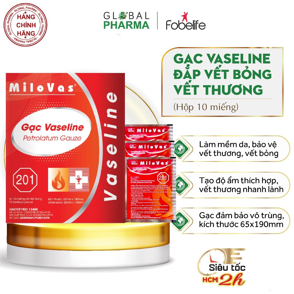 Burn Gauze (Burns) VASELINE Milovas Protect Wounds, Soften Skin, Reduce Dry Skin (Box Of 10