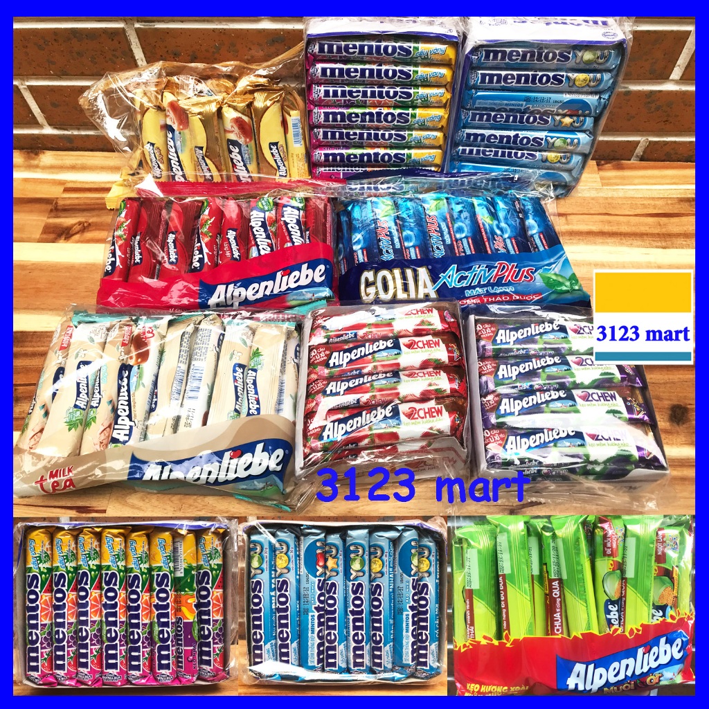 (Lot Of 16 bars) Alpenliebe, Mentos, Golia candy bars/sticks of all ...