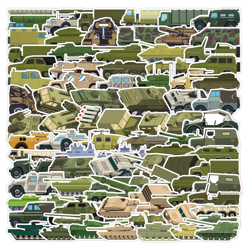 Set of 50 Tank-shaped waterproof stickers - Pre-cut stickers to ...