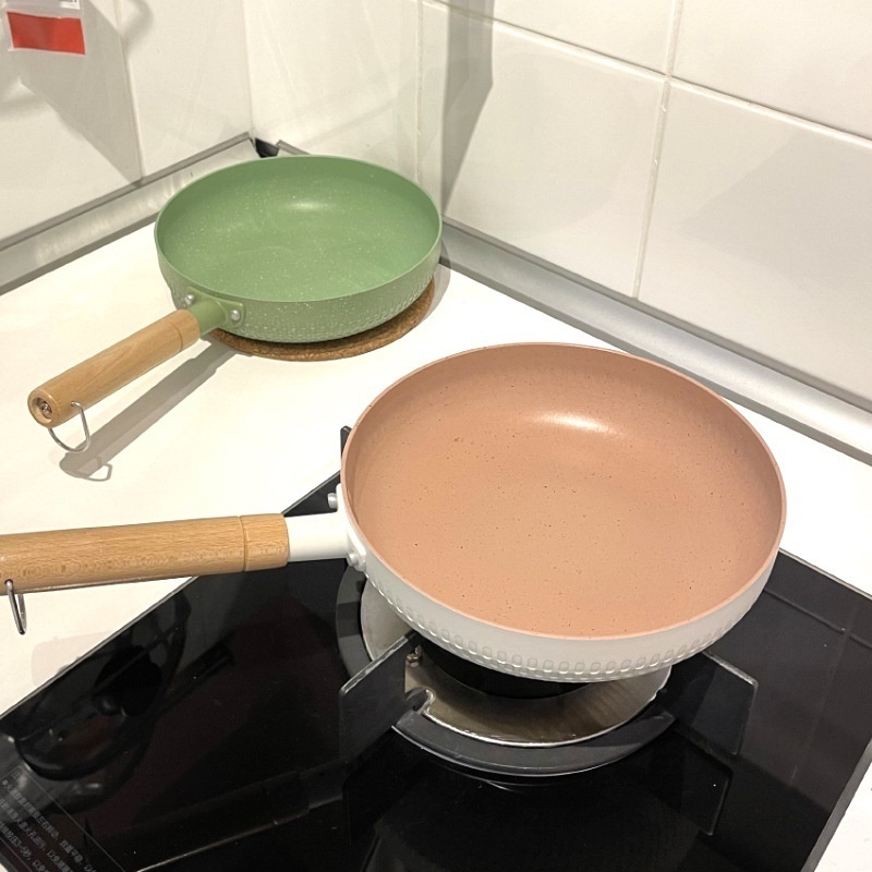 4-layer magnetic bottom pan, non-stick stone grain with wooden handle ...