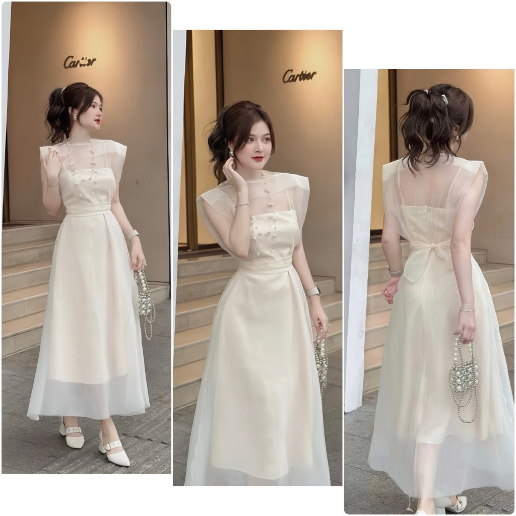 Elegant Korean Silk Maxi Dress with Back Dori