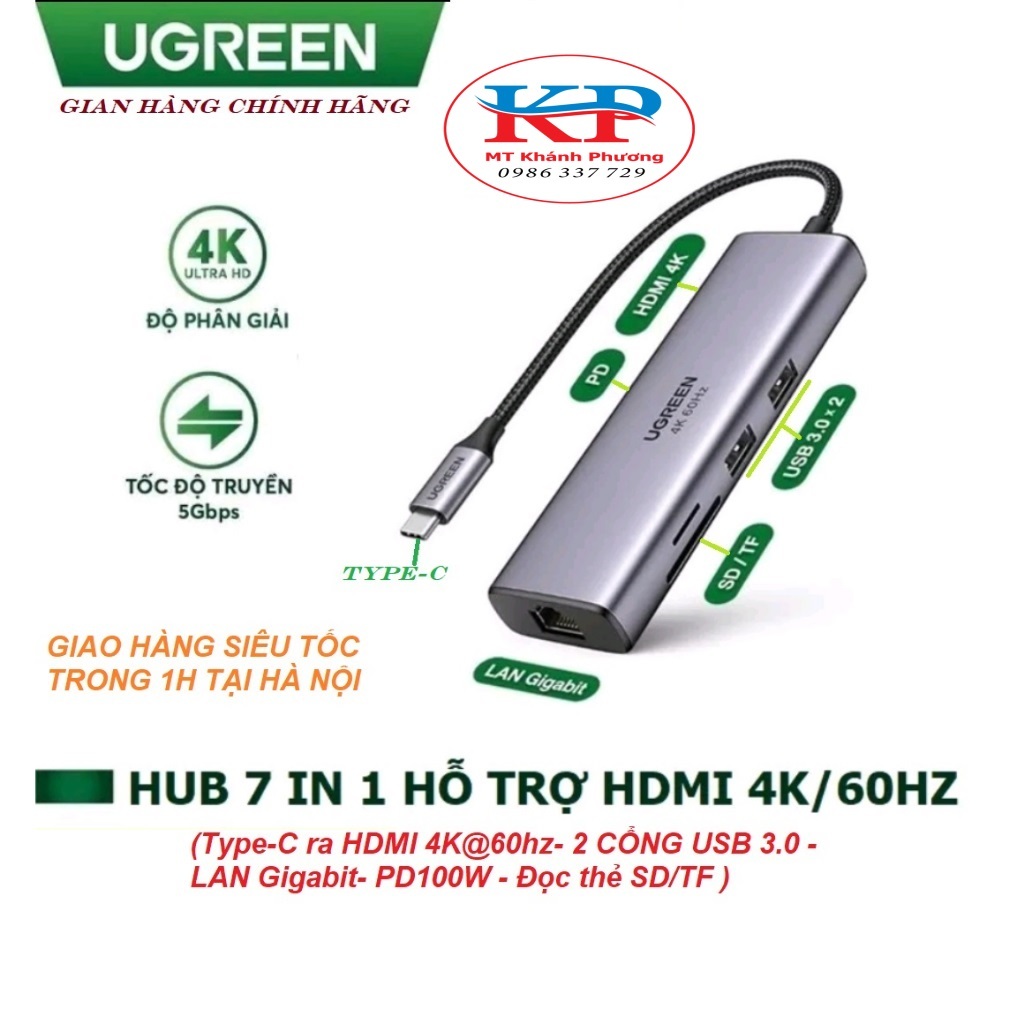 Hub 7 in 1 USB Type-C To HDMI 60hz /USB / LAN Gigabit /D100W SD /TF ...