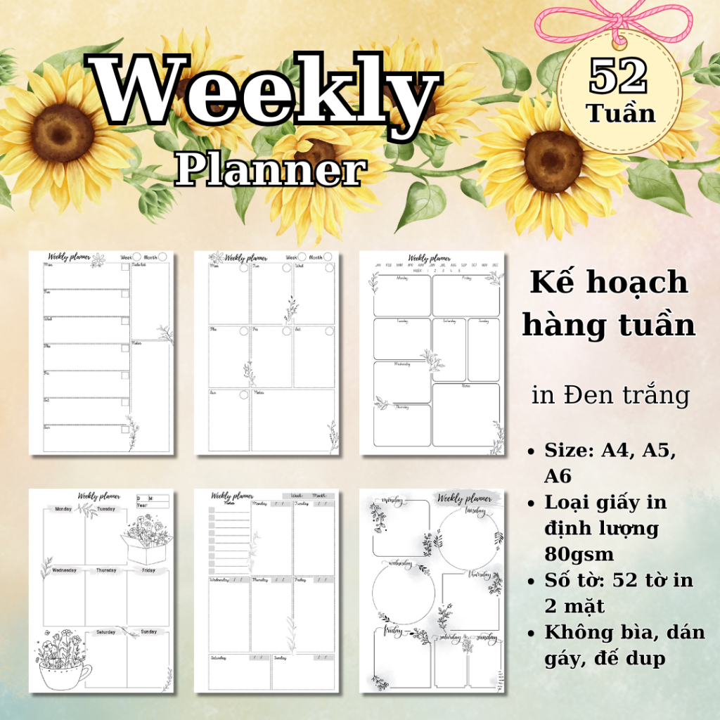 Weekly planner - Weekly planner - Simple style black and white printing ...