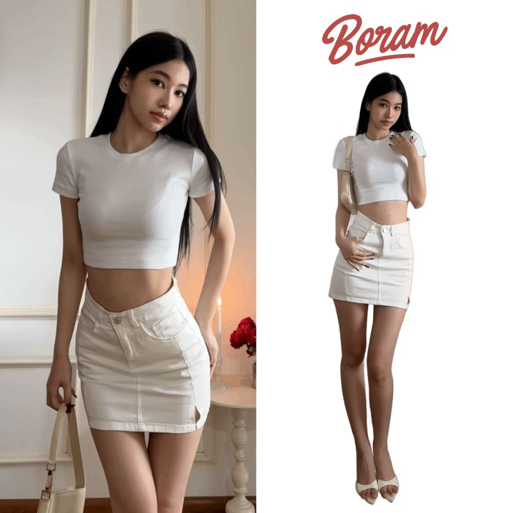 Short khaki skirt letter A split flaps Flattering super Hot stretchy ...