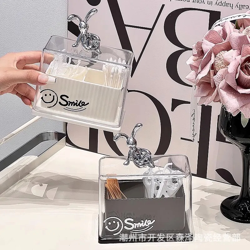 Luxury Black and White Two-Color Rabbit Cotton Swab Box - HX553 - Bunny ...