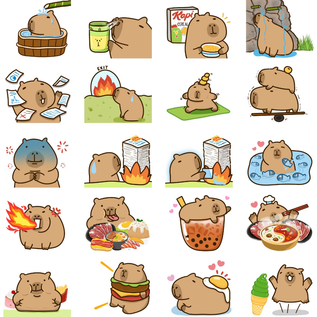 Set Of 40 cute cute Kapi Capybara Stickers TooYoo BK30099 | Shopee Malaysia