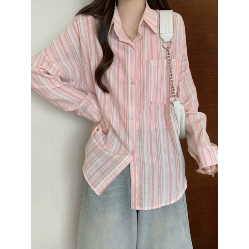 (Ready Stock) Korean Style Plaid Long Sleeve Shirt (Free Size) | Shopee