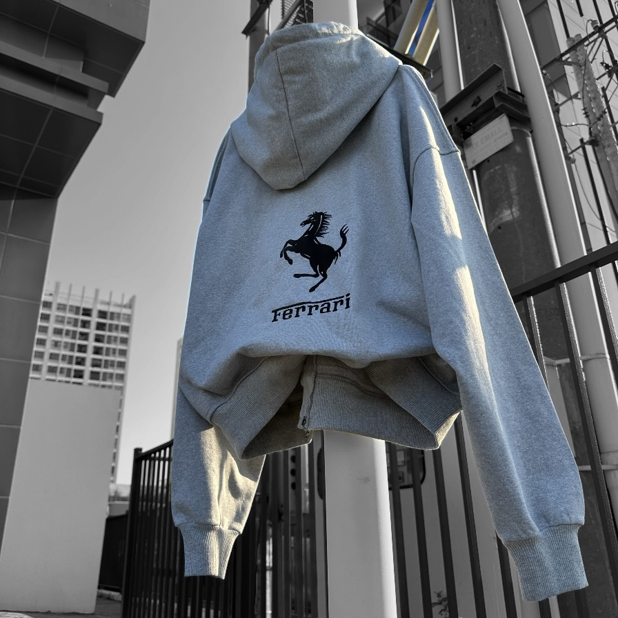 Ferrari From Boxy Zip Hoodie with Zipper Embroidered Logo Made of Super ...