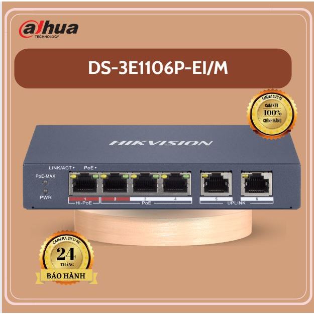 Hikvision DS-3E1106P-EiM 4 10 / 100 Mbps PoE port Switch, 2 10 / 100 ...