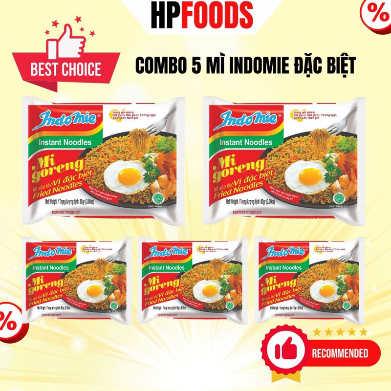 Combo of 5 packs of Indonie mixed noodles with special flavor, 85g pack ...