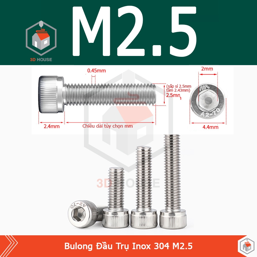 Screws - Hexagonal Bolts Inox 304 M2.5 (2.5mm) - Use Hexagonal 2 (10con ...