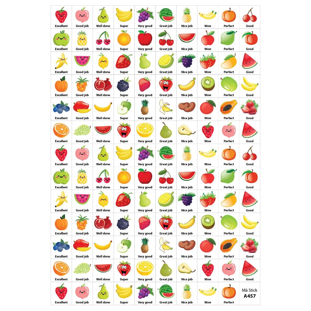 Sticker Praise Fruit Pattern - Combo 5 sheets A4x129 stickers / sheet ...