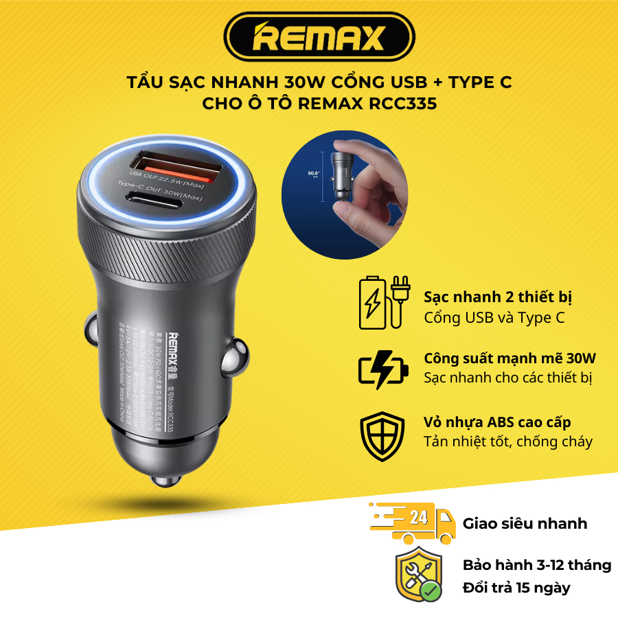REMAX RCC335 30W fast car charger, compact design, fast charging for 2 ...