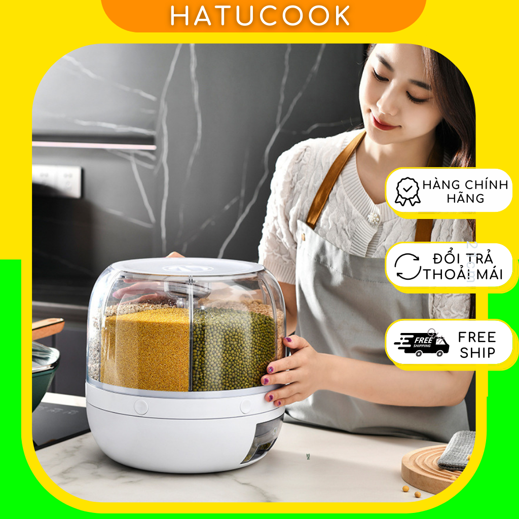 Rice bin, HATUCOOK smart cereal bin divided into 6 compartments with ...