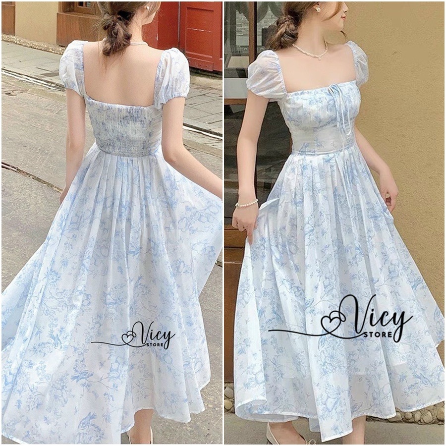 Long Sleeve Button Point Flower Chiffon Dress
