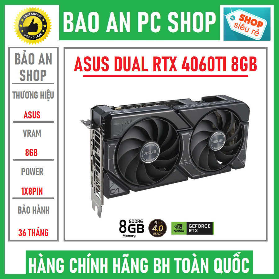 Vga Asus DUAL RTX 4060 Ti OC 8GB GAMING NEW 2 Fan Genuine Product ...