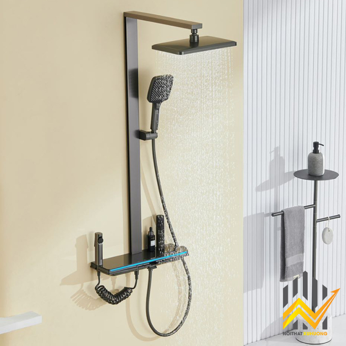 Square body shower set with LED screen and TEMPERED GLASS surface with ...