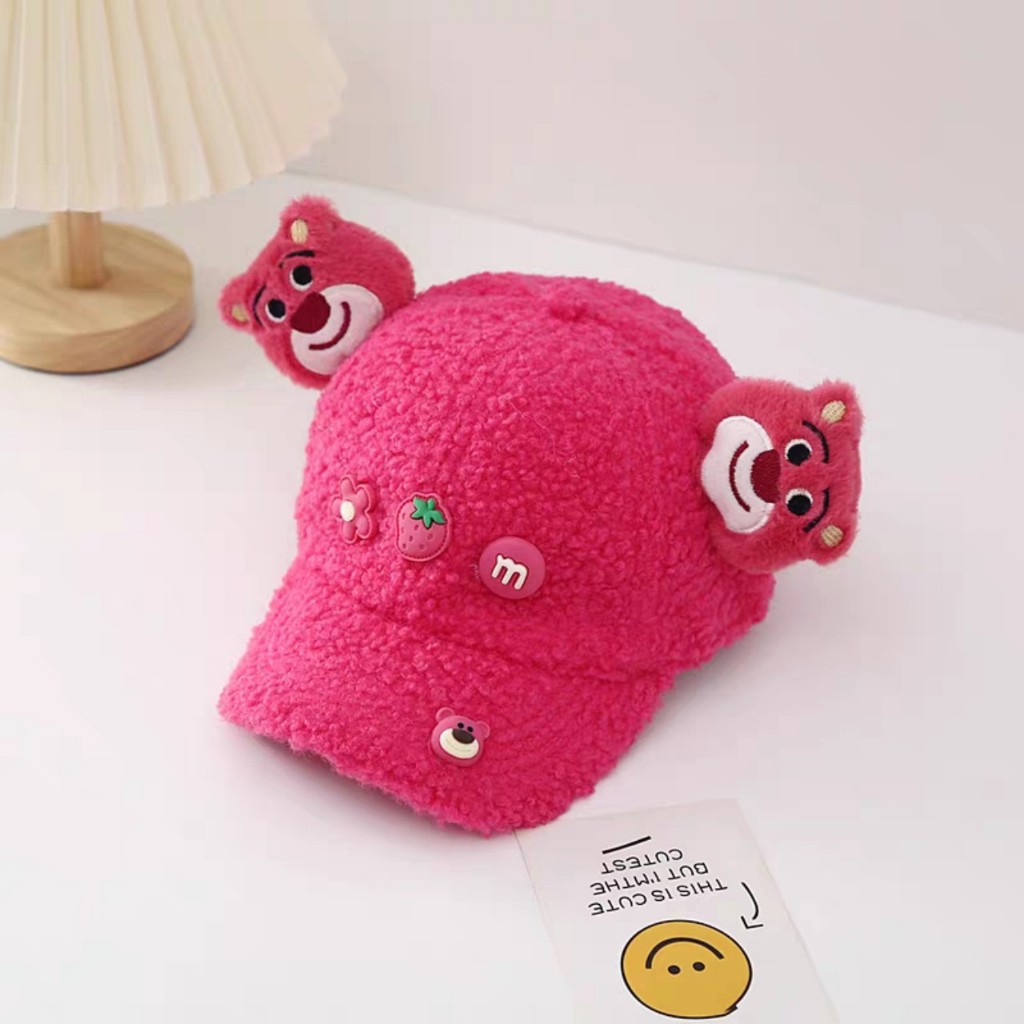 Babyhug Baseball Cap with Bear Applique Pink - Diameter 17 cm