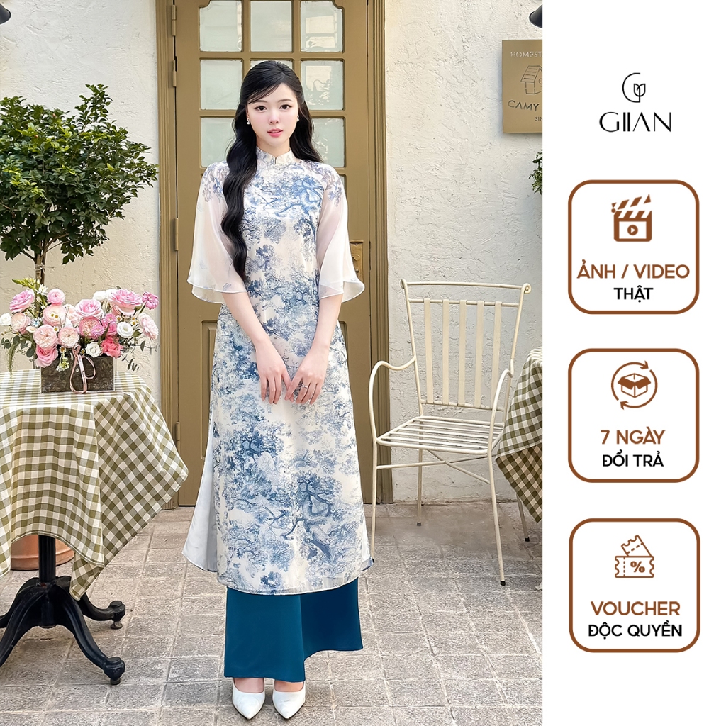 Giian women's innovative ao dai designed with 4 loose panels, round ...