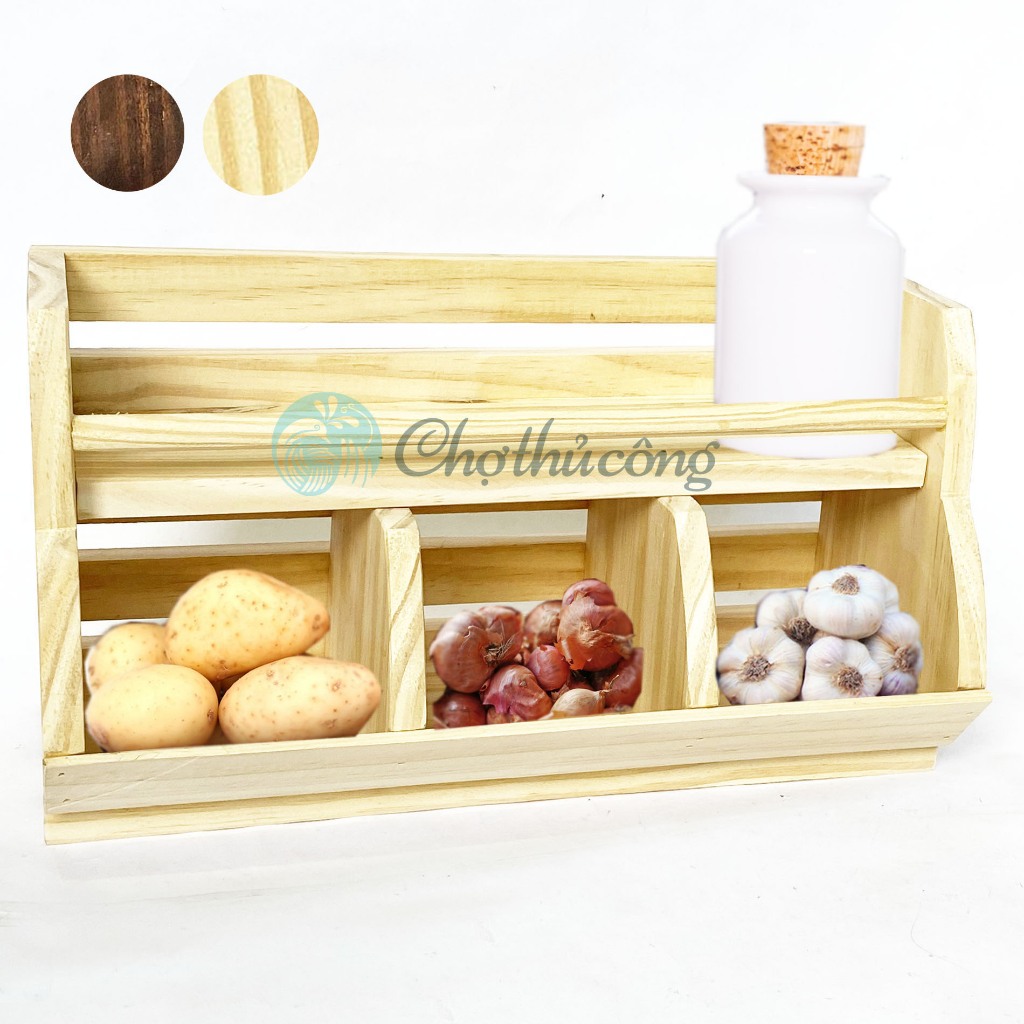 Decorative 2-tier pine wood spice rack, onion and garlic shelf, high ...