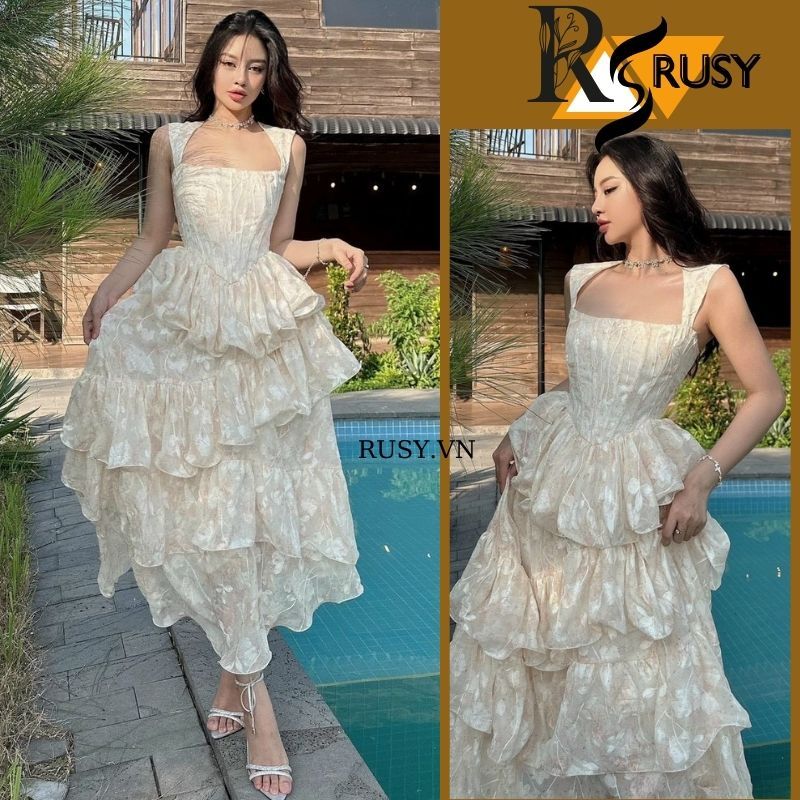Puff Mesh Stitching Pearlescent Dress
