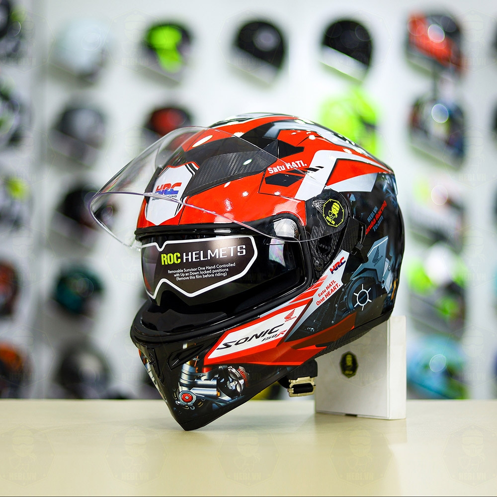 Roc 05 Glossy Black Fullface Hat + Honda SONIC Decal Sticker In Red And ...