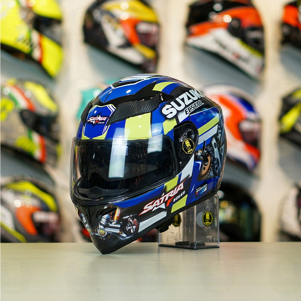 ROC 05 Fullface Hat Glossy Black + Suzuki SATRIA Green GP Decal Sticker ...