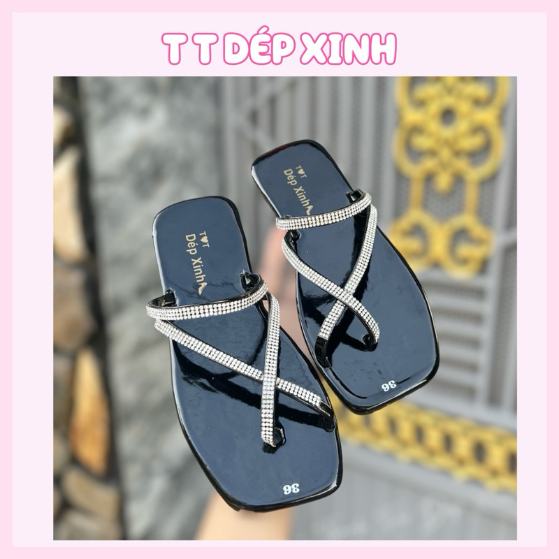 Women Toe Slippers With Rhinestone Inlaid Cross Straps And Horizontal Bands At Ankle Shopee Malaysia